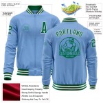 Custom Light Blue Kelly Green-White Bomber Varsity Letterman Zipper Jacket