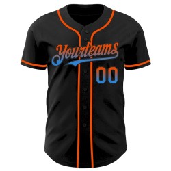 Custom Black Orange-Electric Blue Authentic Fade Fashion Baseball Jersey