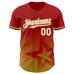 Custom Red White-Old Gold 3D Pattern Design Gradient Style Twinkle Star Authentic Baseball Jersey