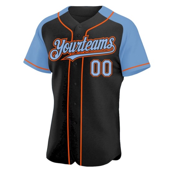 Custom Black Light Blue-Orange Authentic Raglan Sleeves Baseball Jersey