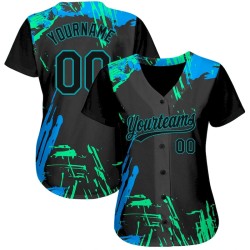 Custom Black Black Teal-Light Blue 3D Pattern Design Authentic Baseball Jersey Custom Black Black Teal-Light Blue 3D Pattern Design Authentic Baseball Jersey