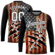 Custom Black White 3D Animal Deer Hunting American Flag Long Sleeve Performance T-Shirt