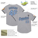 Custom Gray Light Blue-Black Mesh Authentic Throwback Baseball Jersey