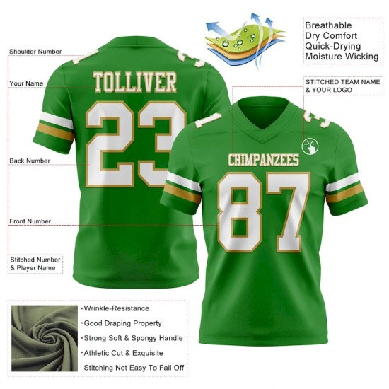 Custom Grass Green White-Old Gold Mesh Authentic Football Jersey