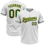 Custom White Kelly Green-Gold Two-Button Unisex Softball Jersey