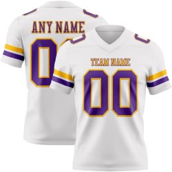 Custom White Purple-Gold Mesh Authentic Football Jersey