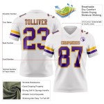 Custom White Purple-Gold Mesh Authentic Football Jersey
