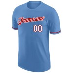 Custom Light Blue White-Red Performance T-Shirt