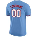 Custom Light Blue White-Red Performance T-Shirt