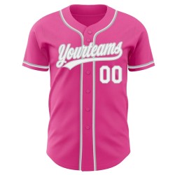 Custom Pink White-Gray Authentic Baseball Jersey
