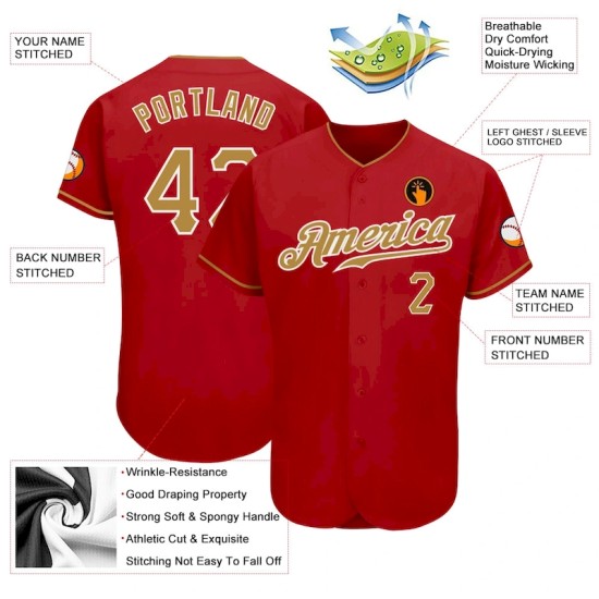 Custom Red Old Gold-White Authentic Baseball Jersey