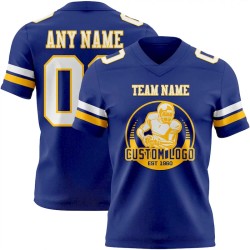 Custom Royal White-Gold Mesh Authentic Football Jersey