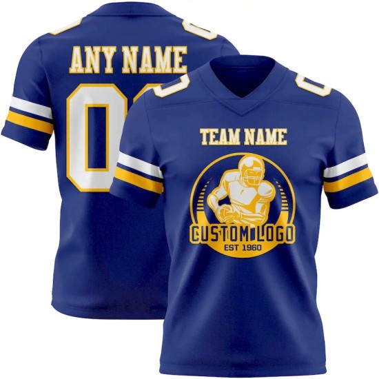 Custom Royal White-Gold Mesh Authentic Football Jersey