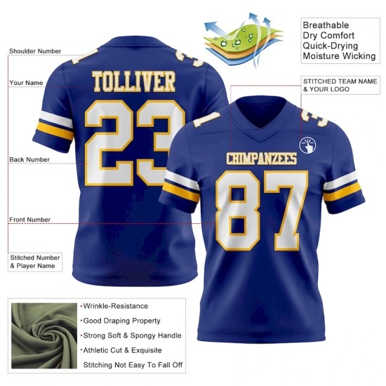 Custom Royal White-Gold Mesh Authentic Football Jersey