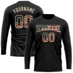 Custom Black Vintage USA Flag Crimson-Cream Long Sleeve Performance T-Shirt