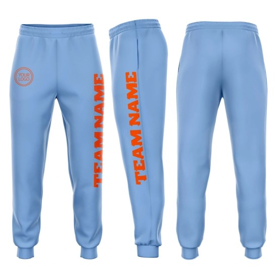 Custom Light Blue Orange Fleece Jogger Sweatpants Custom Light Blue Orange Fleece Jogger Sweatpants