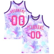 Custom Tie Dye Pink-Purple Round Neck Sublimation Basketball Suit Jersey