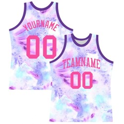 Custom Tie Dye Pink-Purple Round Neck Sublimation Basketball Suit Jersey