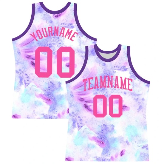 Custom Tie Dye Pink-Purple Round Neck Sublimation Basketball Suit Jersey