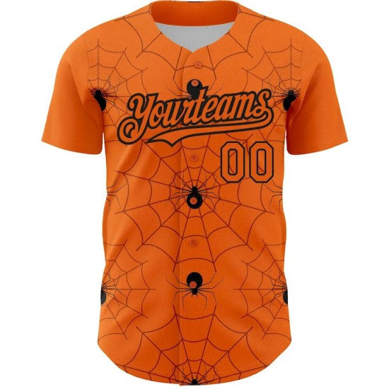 Custom Bay Orange Black 3D Pattern Design Spider Web Authentic Baseball Jersey