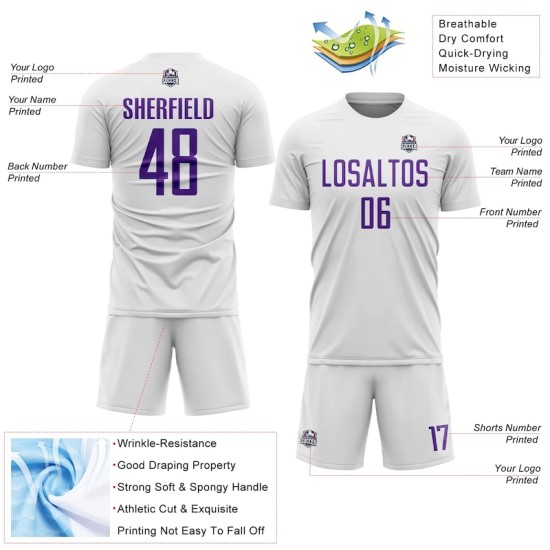 Custom White Purple Sublimation Soccer Uniform Jersey