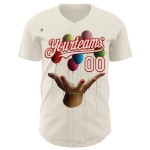 Custom Cream Red 3D Marcel Caram Allegory With Hand Authentic Baseball Jersey