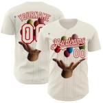 Custom Cream Red 3D Marcel Caram Allegory With Hand Authentic Baseball Jersey