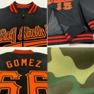 Custom Camo Red-Navy Bomber Varsity Letterman Salute To Service Zipper Jacket