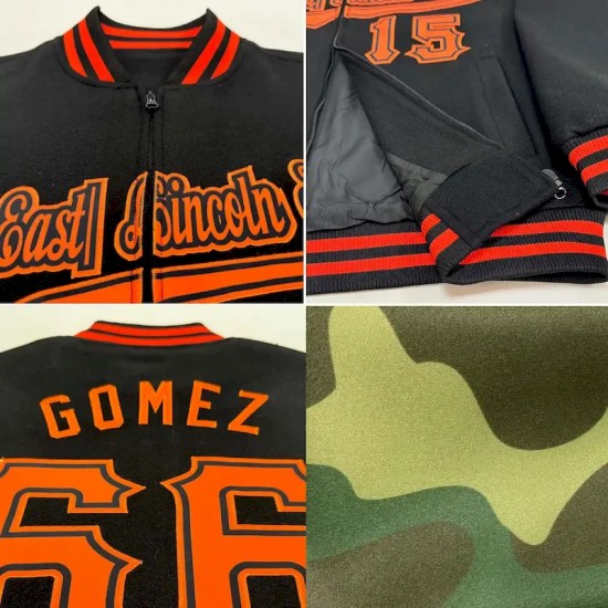 Custom Camo Red-Navy Bomber Varsity Letterman Salute To Service Zipper Jacket