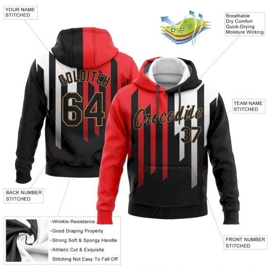 Custom Stitched Red Black Old Gold-White 3D Pattern Design Sports Pullover Sweatshirt Hoodie Custom Stitched Red Black Old Gold-White 3D Pattern Design Sports Pullover Sweatshirt Hoodie